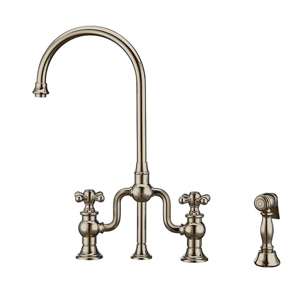 Whitehaus Bridge Faucet W/ Gooseneck Swivel Spout, Cross Handles And Brass Side S WHTTSCR3-9773-NT-PN - main